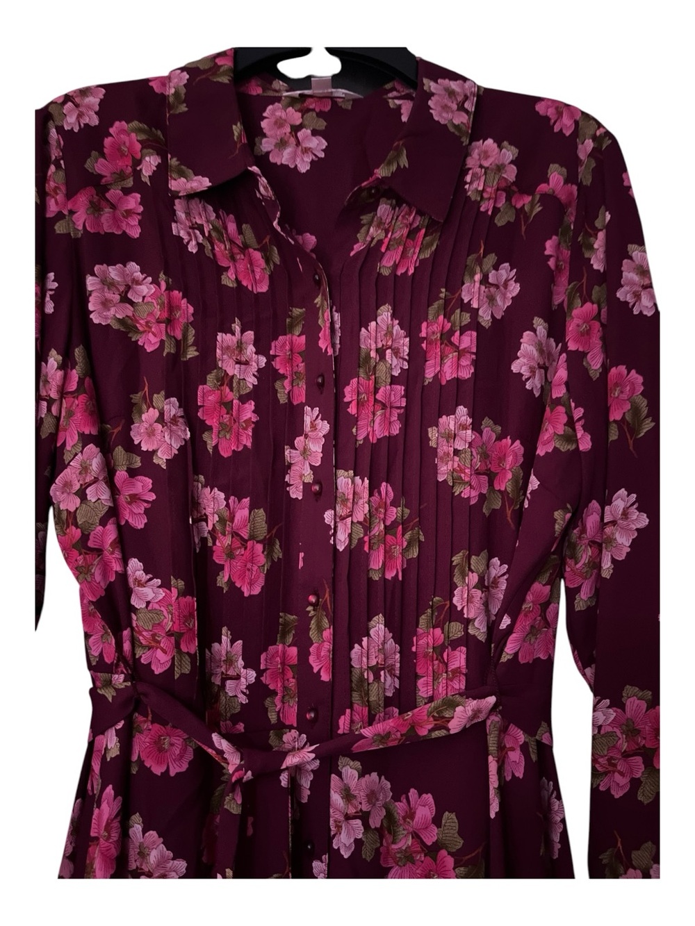 NWT Pink Floral Shirt Dress Nanette Lepore Sangria Pink Tie Belt Size 12 - Picture 7 of 15
